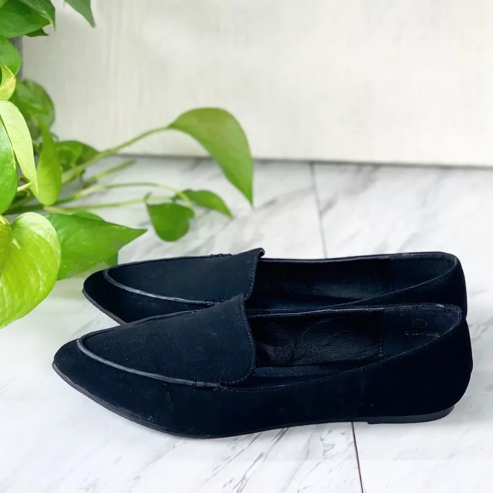 Black Faux Suede Pointy Flats